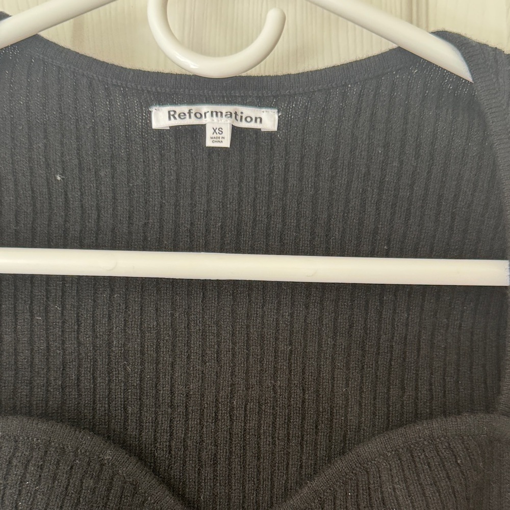 Reformation Black Ribbed Crewneck Sweater